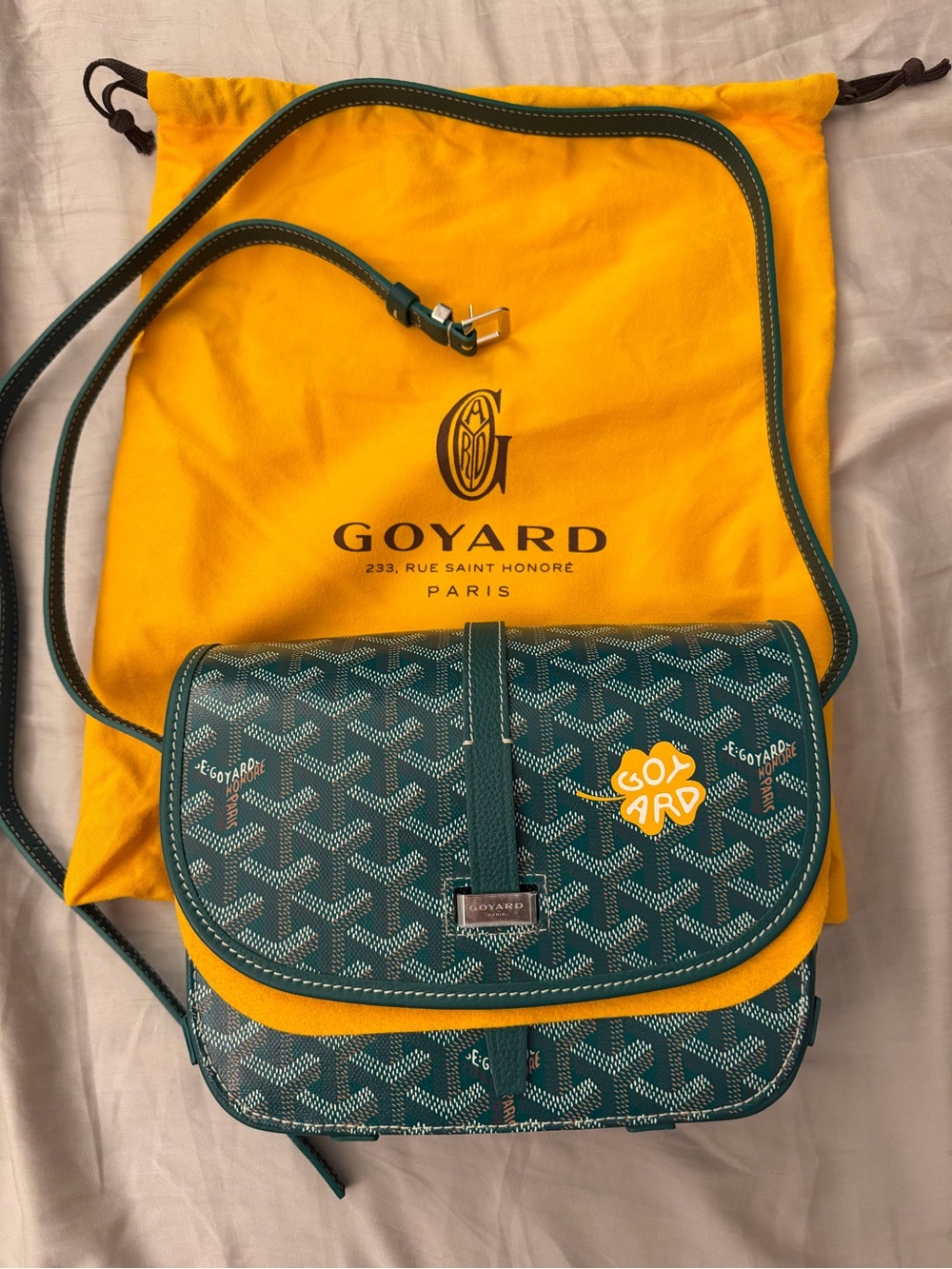 Goyard Teal Goyardine Crossbody with Yellow Trim
